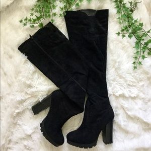 Bamboo Size 9 Black Suede Over The Knee High Boots